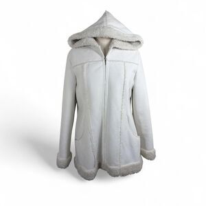 Static Cream faux fur lined genuine suede hooded coat